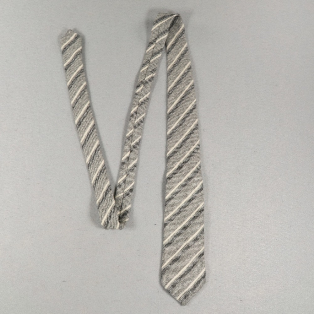 John G. Hardy Mens Necktie Striped 100% Cashmere Hand Made Italy Gray White